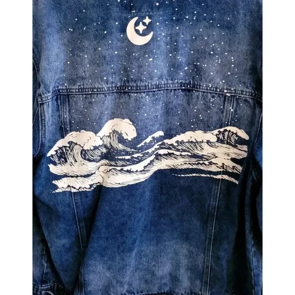 Revolt Tubbo Celestial Moment By the Sea Denim Jacket Full Zip Painted 2XL (2X)